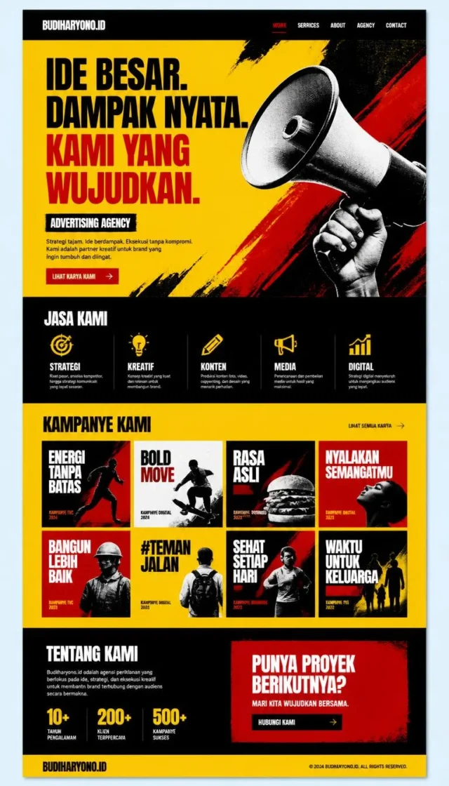 contoh website perusahaan advertising desain layout modern fullpage