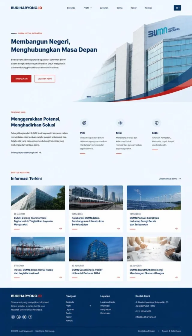 contoh website perusahaan BUMN desain layout modern fullpage