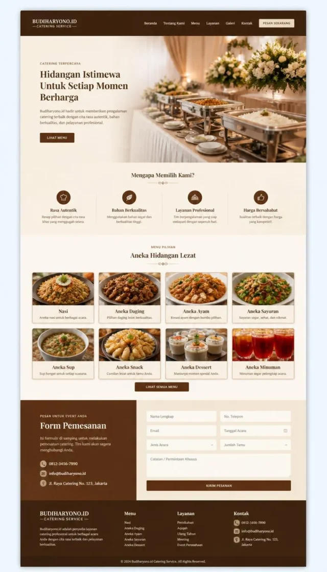 contoh website perusahaan catering desain layout modern fullpage