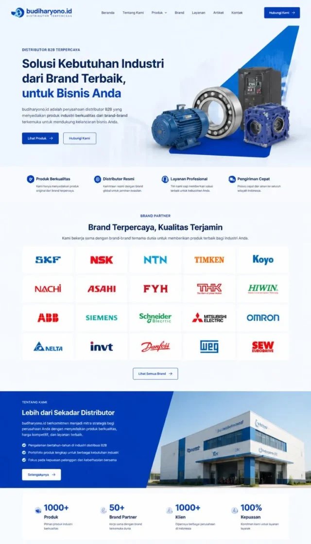 contoh website perusahaan distributor desain layout modern fullpage