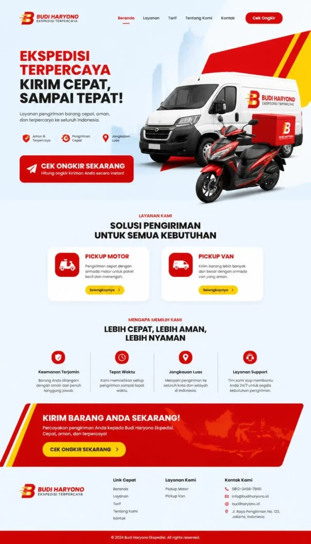 contoh website perusahaan ekspedisi desain layout modern fullpage