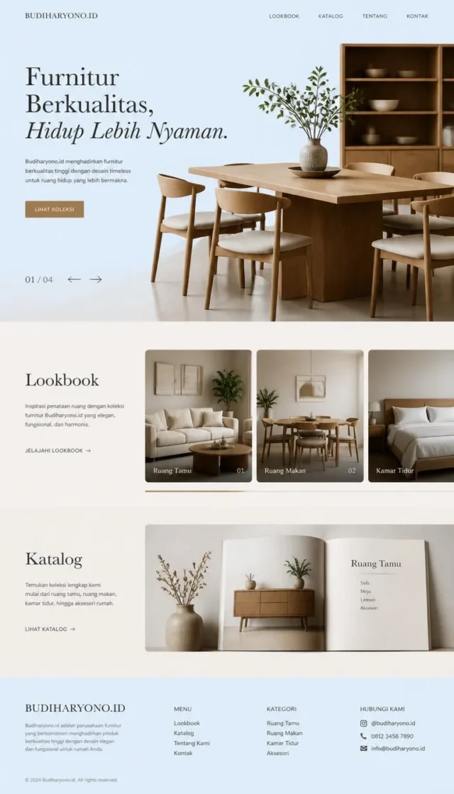contoh website perusahaan furniture desain layout modern fullpage
