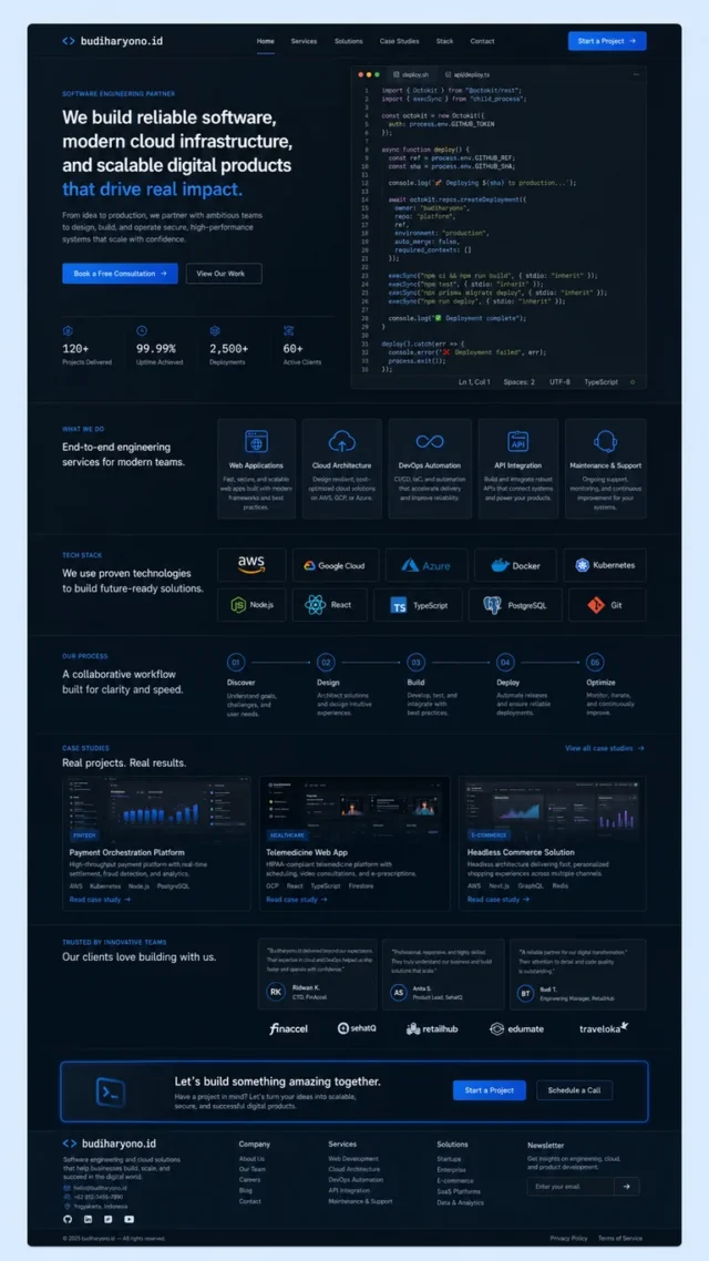 contoh website perusahaan IT desain layout modern fullpage