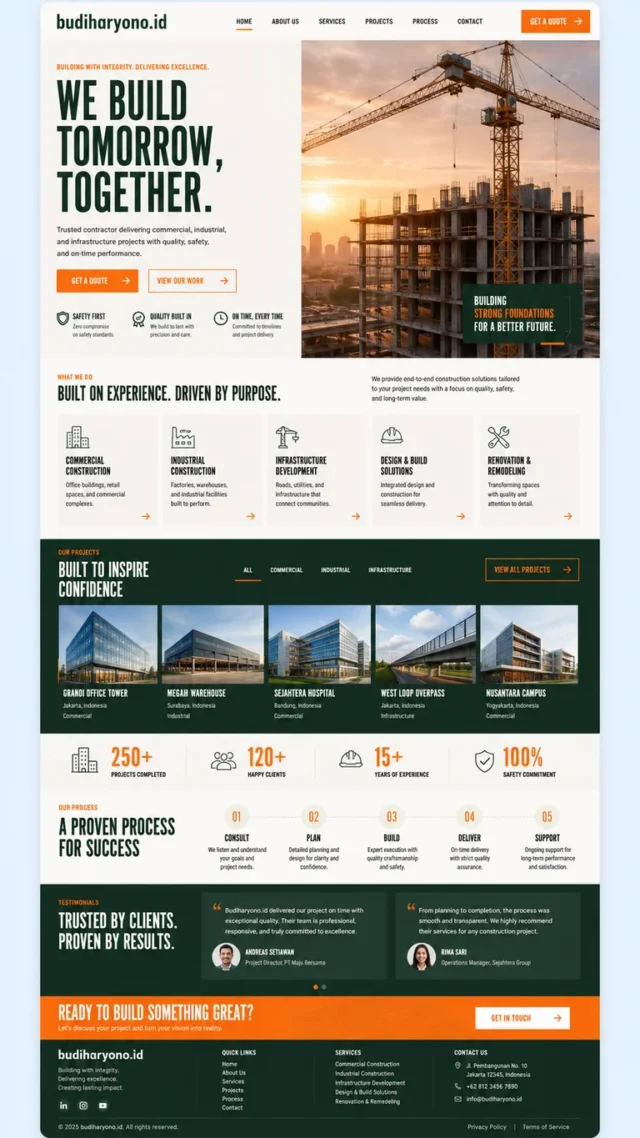 contoh website perusahaan kontraktor desain layout modern fullpage
