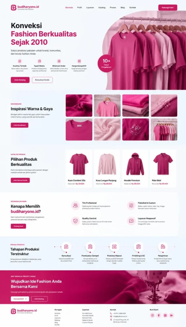 contoh website perusahaan konveksi desain layout modern fullpage