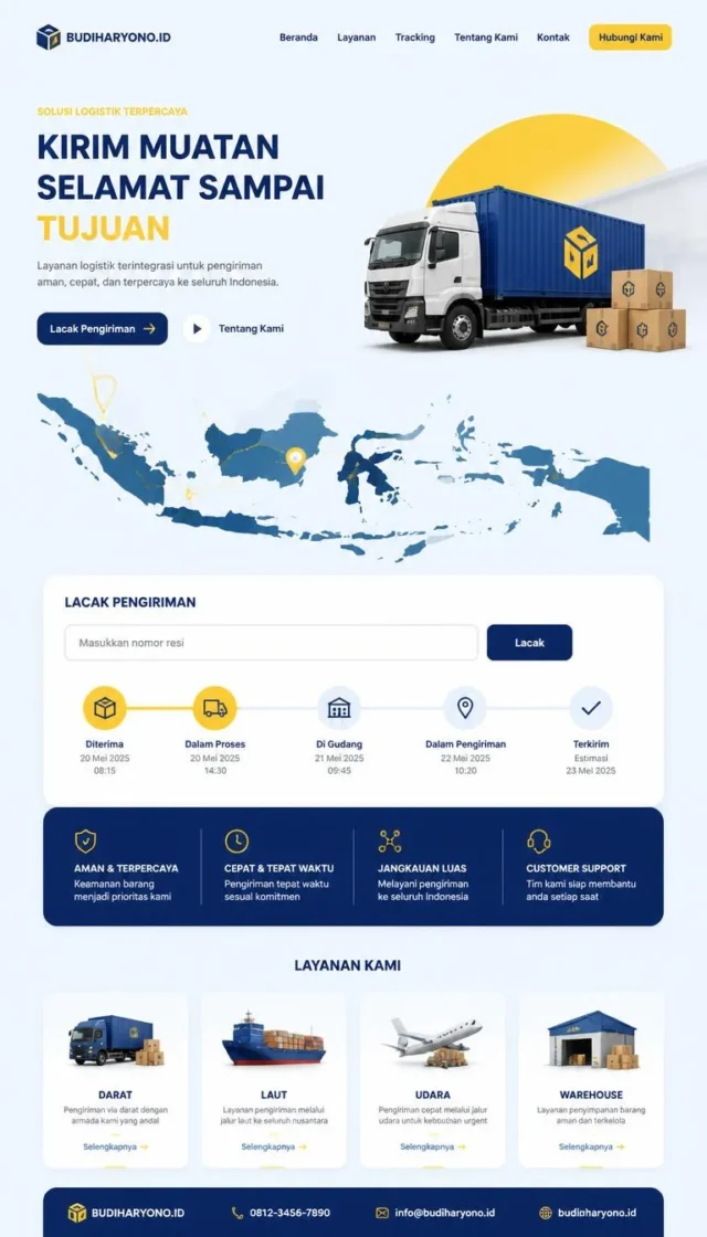 contoh website perusahaan logistik desain layout modern fullpage