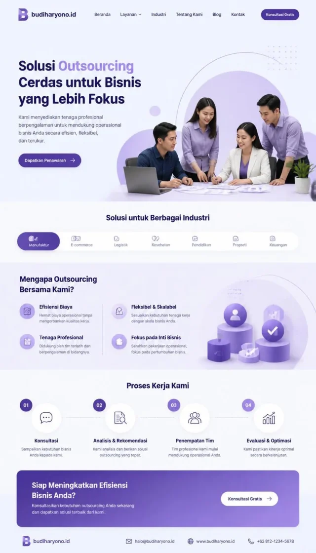 contoh website perusahaan outsourcing desain layout modern fullpage