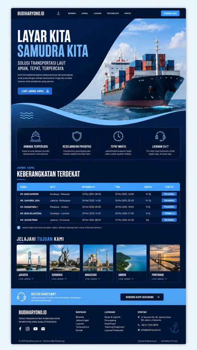 contoh website perusahaan pelayaran desain layout modern fullpage