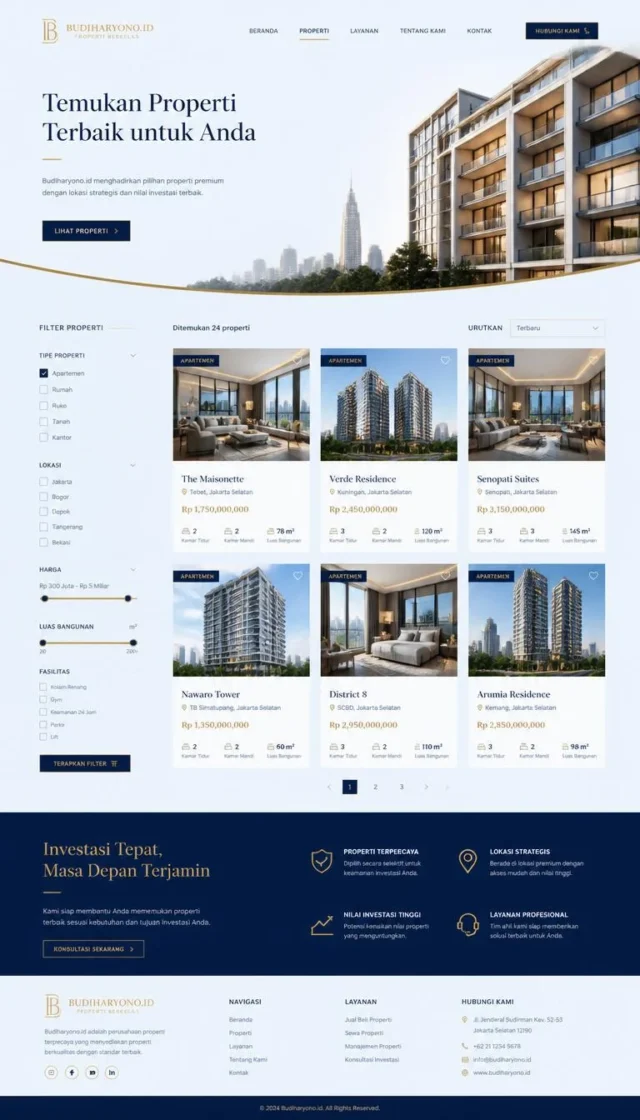 contoh website perusahaan properti desain layout modern fullpage