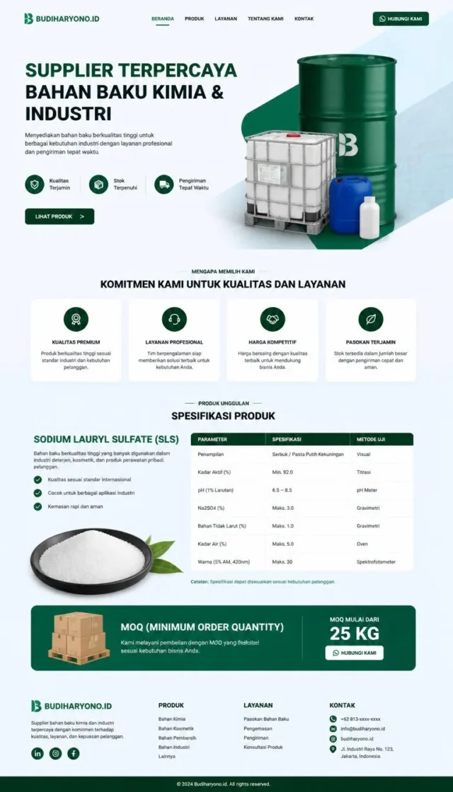 contoh website perusahaan supplier desain layout modern fullpage