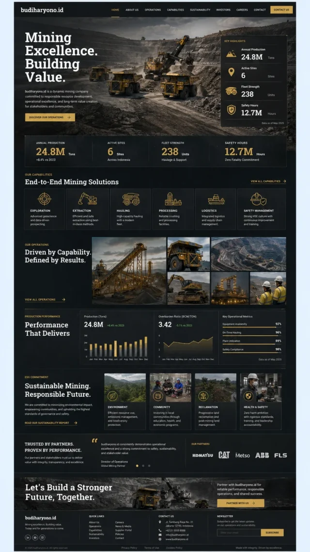 contoh website perusahaan tambang desain layout modern fullpage