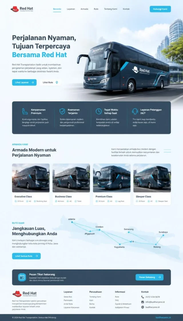 contoh website perusahaan transportasi desain layout modern fullpage