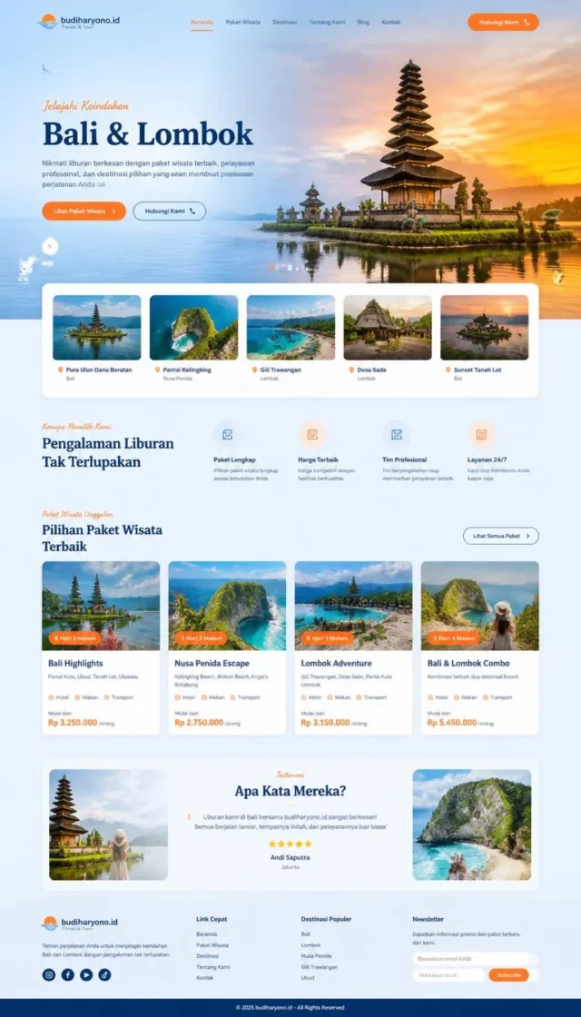 contoh website perusahaan travel desain layout modern fullpage