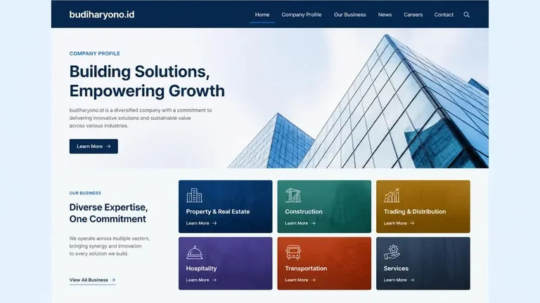 contoh website perusahaan desain layout modern profesional featured